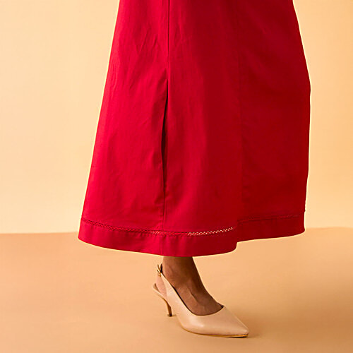 Taneira Dark Red Woven Cotton Lycra Inskirt, 1 pc (Size - XL)