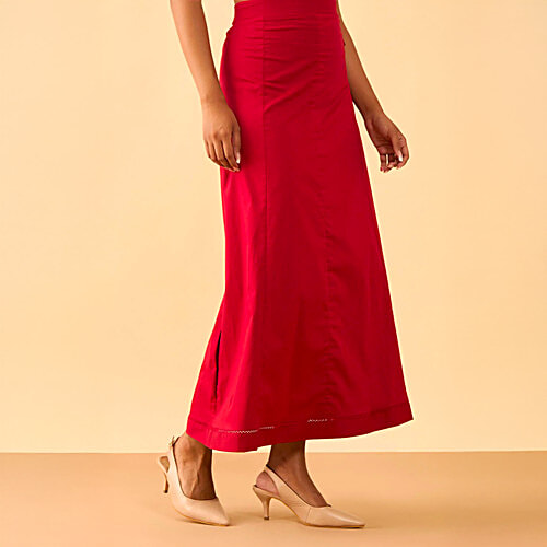 Taneira Dark Red Woven Cotton Lycra Inskirt, 1 pc (Size - XL)