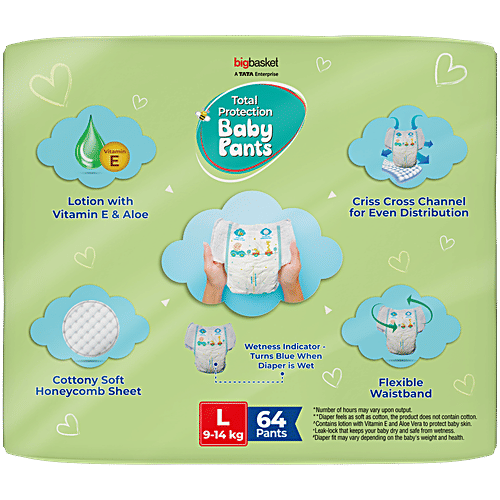 bigbasket Baby Diapers Pants - Large, 64 pcs Poly Bag 
