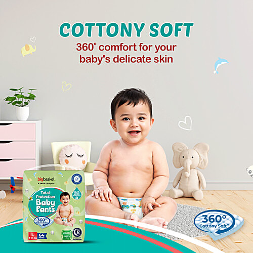 bigbasket Baby Diapers Pants - Large, 64 pcs Poly Bag 