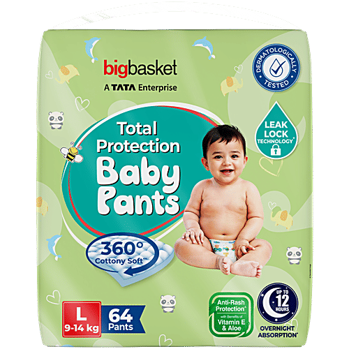 bigbasket Baby Diapers Pants - Large, 64 pcs Poly Bag 
