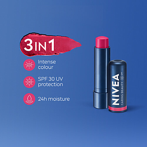 Nivea Caring Beauty Lip & Cheek Balm Tint With SPF 30 - Pink, 4.8 g 3 In 1, Intense Colour, 24-hour Moisture, UV Protection