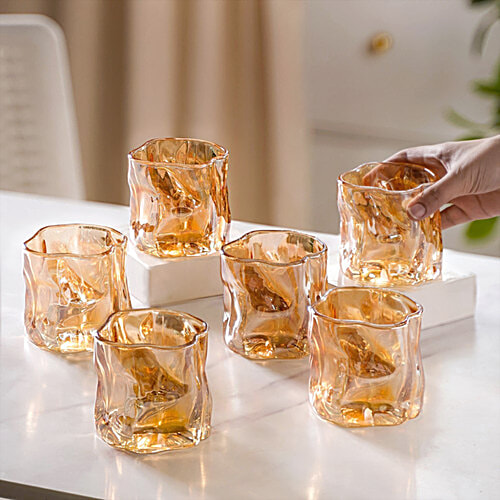 Nestasia Crystal Glass - Amber, 200 ml (Set of 6) Contemporary Style