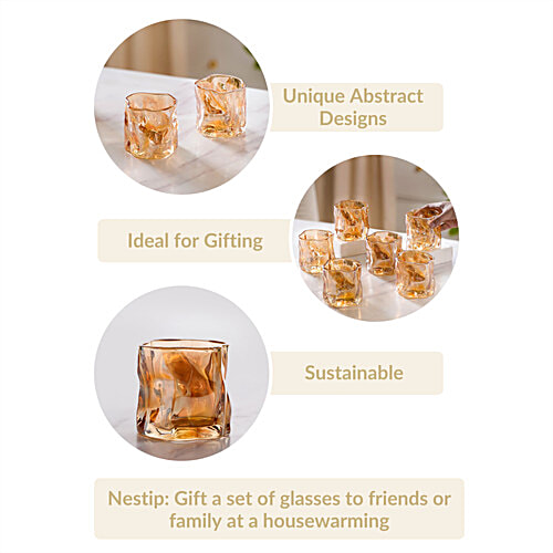 Nestasia Crystal Glass - Amber, 200 ml (Set of 6) Contemporary Style