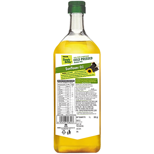 Tata Simply Better Cold Pressed Sunflower Oil, 1 L Hexane Free, Zero Trans Fat, Pure, Unrefined