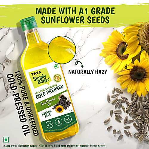 Tata Simply Better Cold Pressed Sunflower Oil, 1 L Hexane Free, Zero Trans Fat, Pure, Unrefined