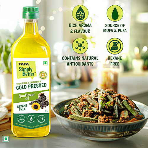 Tata Simply Better Cold Pressed Sunflower Oil, 1 L Hexane Free, Zero Trans Fat, Pure, Unrefined