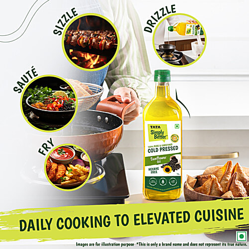 Tata Simply Better Cold Pressed Sunflower Oil, 1 L Hexane Free, Zero Trans Fat, Pure, Unrefined