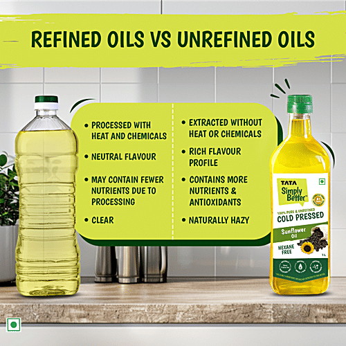 Tata Simply Better Cold Pressed Sunflower Oil, 1 L Hexane Free, Zero Trans Fat, Pure, Unrefined
