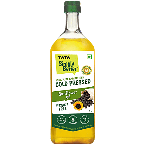 Tata Simply Better Cold Pressed Sunflower Oil, 1 L Hexane Free, Zero Trans Fat, Pure, Unrefined