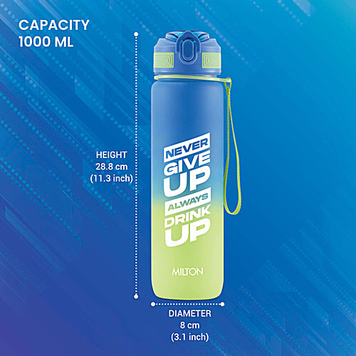 Milton Gen'Z 1000 Water Bottle - Blue, Never Give Up Always Drink Up, 1 L  With Capacity Marker And Straw, BPA Free, Leak Proof, Food Grade