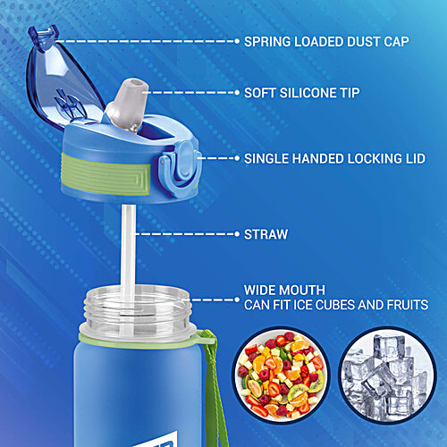 Milton Gen'Z 1000 Water Bottle - Blue, Never Give Up Always Drink Up, 1 L  With Capacity Marker And Straw, BPA Free, Leak Proof, Food Grade