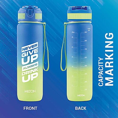 Milton Gen'Z 1000 Water Bottle - Blue, Never Give Up Always Drink Up, 1 L  With Capacity Marker And Straw, BPA Free, Leak Proof, Food Grade