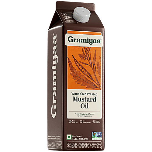 Gramiyaa Mustard Oil - Wood Cold Pressed, 1 L  Zero Trans Fat, Zero Preservatives, Never Refined