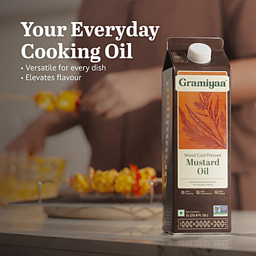 Gramiyaa Mustard Oil - Wood Cold Pressed, 1 L  Zero Trans Fat, Zero Preservatives, Never Refined