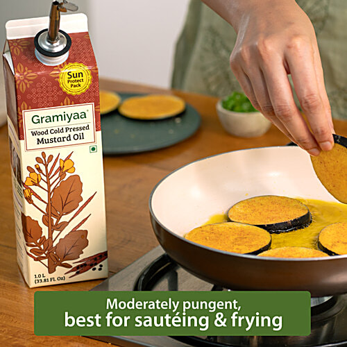 Gramiyaa Mustard Oil - Wood Cold Pressed, 1 L  Zero Trans Fat, Zero Preservatives, Never Refined