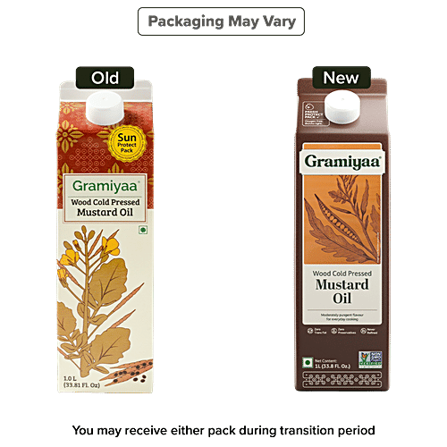 Gramiyaa Mustard Oil - Wood Cold Pressed, 1 L  Zero Trans Fat, Zero Preservatives, Never Refined