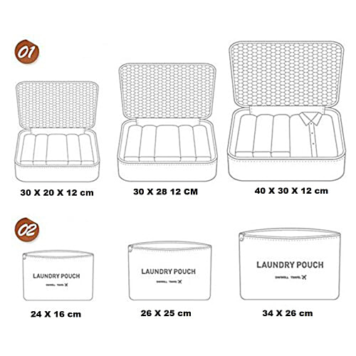 Pearlfiesta Laundry Pouch Travel Storage Polyester Printed Clothes Packing Cubes Space Savers Bags - Grey Flower, 6 pcs  Cosmetics, Socks, Shoes Organizer Pouch