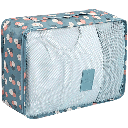 Pearlfiesta Laundry Pouch Travel Storage Polyester Printed Clothes Packing Cubes Space Savers Bags - Grey Flower, 6 pcs  Cosmetics, Socks, Shoes Organizer Pouch