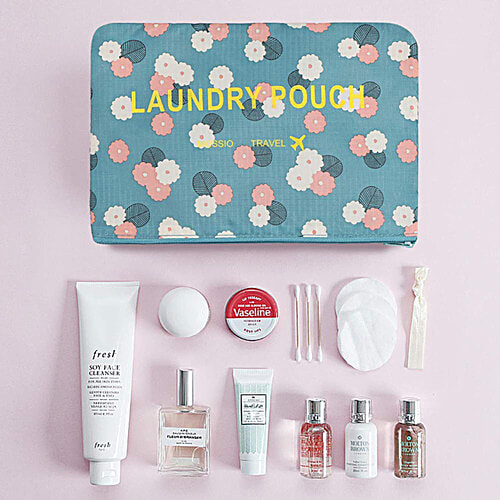 Pearlfiesta Laundry Pouch Travel Storage Polyester Printed Clothes Packing Cubes Space Savers Bags - Grey Flower, 6 pcs  Cosmetics, Socks, Shoes Organizer Pouch