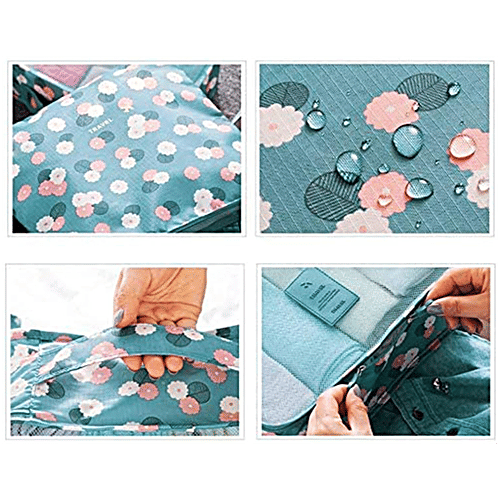 Pearlfiesta Laundry Pouch Travel Storage Polyester Printed Clothes Packing Cubes Space Savers Bags - Grey Flower, 6 pcs  Cosmetics, Socks, Shoes Organizer Pouch