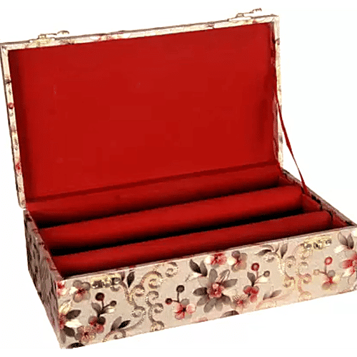 Pearlfiesta Wooden Rod Velvet Bangle Storage Box - Maroon, Square, 1 pc Makeup Organizer, Singardani for Women, Jewellery Storage Box For Bangles, Bracelets, Watches