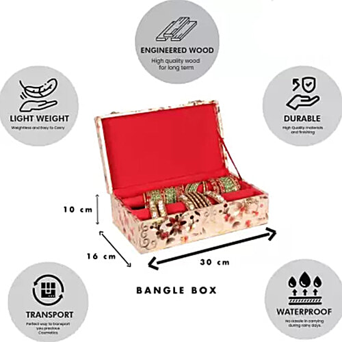 Pearlfiesta Wooden Rod Velvet Bangle Storage Box - Maroon, Square, 1 pc Makeup Organizer, Singardani for Women, Jewellery Storage Box For Bangles, Bracelets, Watches