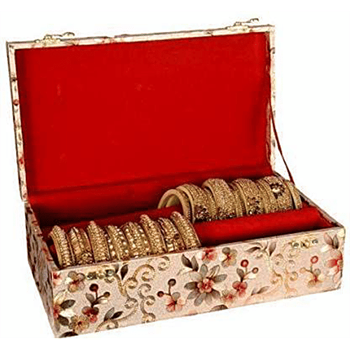 Pearlfiesta Wooden Rod Velvet Bangle Storage Box - Maroon, Square, 1 pc Makeup Organizer, Singardani for Women, Jewellery Storage Box For Bangles, Bracelets, Watches