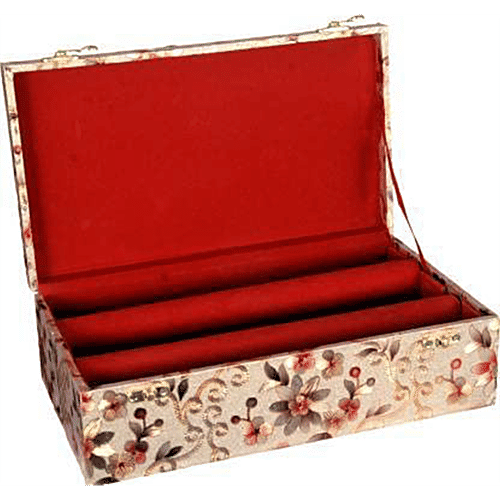 Pearlfiesta Wooden Rod Velvet Bangle Storage Box - Maroon, Square, 1 pc Makeup Organizer, Singardani for Women, Jewellery Storage Box For Bangles, Bracelets, Watches