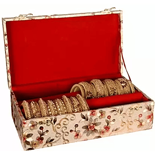 Pearlfiesta Wooden Rod Velvet Bangle Storage Box - Maroon, Square, 1 pc Makeup Organizer, Singardani for Women, Jewellery Storage Box For Bangles, Bracelets, Watches