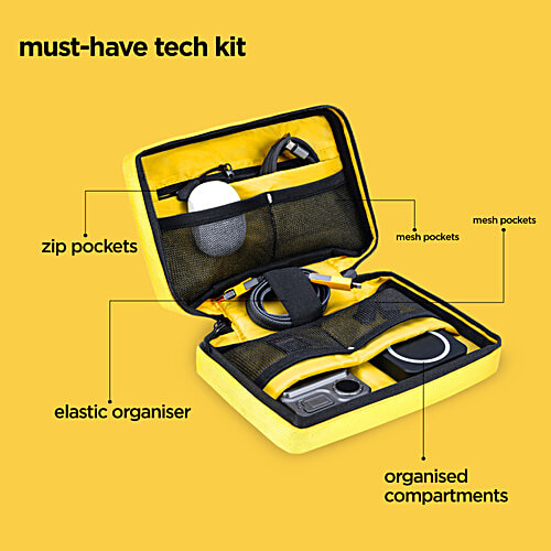 Triphop Tech Kit/Portable Zippered Gadgets Organiser - Yellow, 1 pc  All-in-One Travel Organizer for Cables, Adapters, Chargers, Power Banks, SD Cards, Hard Drives and Other Tech Essentials