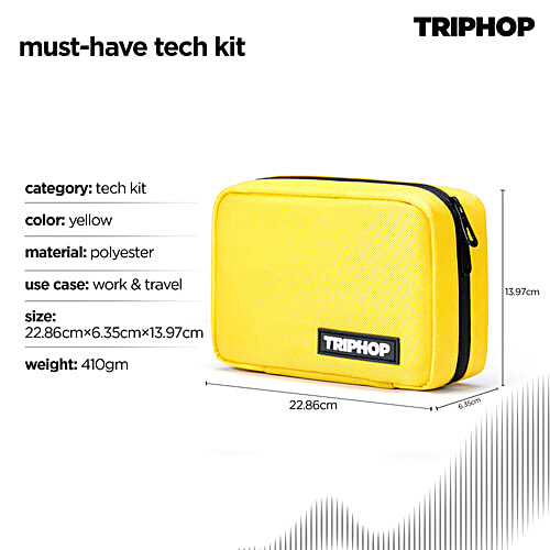 Triphop Tech Kit/Portable Zippered Gadgets Organiser - Yellow, 1 pc  All-in-One Travel Organizer for Cables, Adapters, Chargers, Power Banks, SD Cards, Hard Drives and Other Tech Essentials
