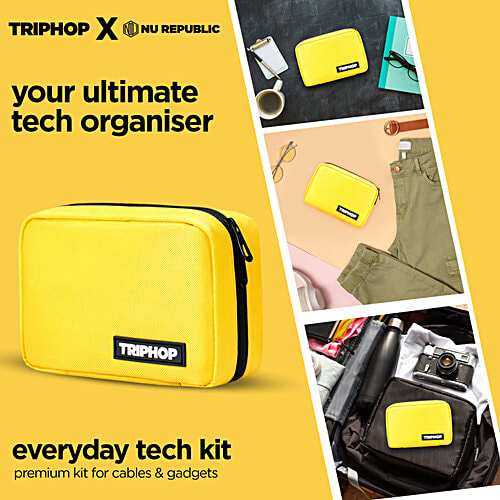 Triphop Tech Kit/Portable Zippered Gadgets Organiser - Yellow, 1 pc  All-in-One Travel Organizer for Cables, Adapters, Chargers, Power Banks, SD Cards, Hard Drives and Other Tech Essentials
