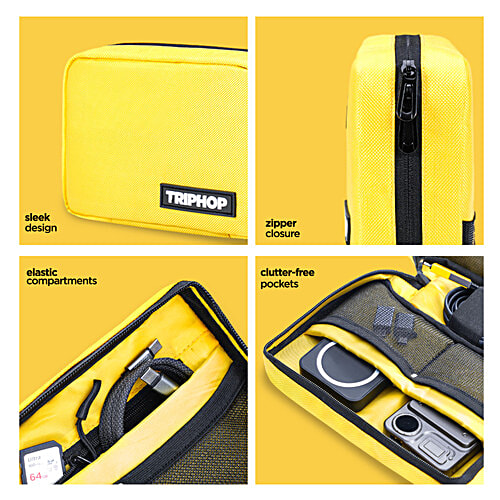 Triphop Tech Kit/Portable Zippered Gadgets Organiser - Yellow, 1 pc  All-in-One Travel Organizer for Cables, Adapters, Chargers, Power Banks, SD Cards, Hard Drives and Other Tech Essentials