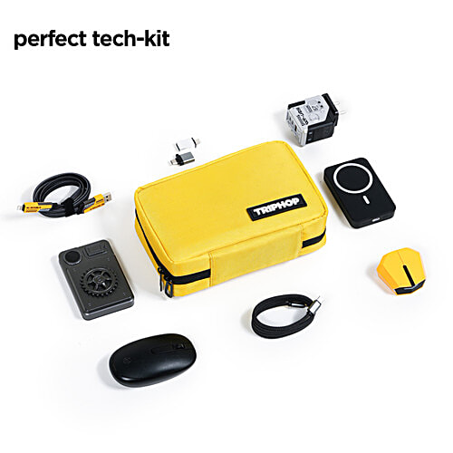 Triphop Tech Kit/Portable Zippered Gadgets Organiser - Yellow, 1 pc  All-in-One Travel Organizer for Cables, Adapters, Chargers, Power Banks, SD Cards, Hard Drives and Other Tech Essentials