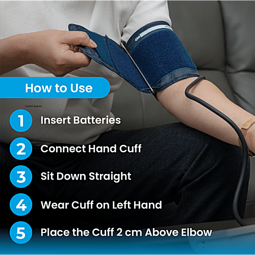 Tata 1mg Digital Blood Pressure Monitor - Fully Automatic Upper Arm Style, With USB Cable Charging, 1 pc  Large LCD, , Memory Of 90 Sets For Up To 2 Users