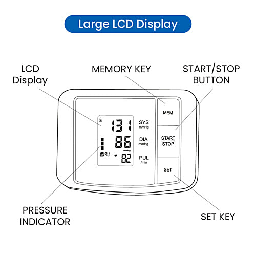 Tata 1mg Digital Blood Pressure Monitor - Fully Automatic Upper Arm Style, With USB Cable Charging, 1 pc  Large LCD, , Memory Of 90 Sets For Up To 2 Users