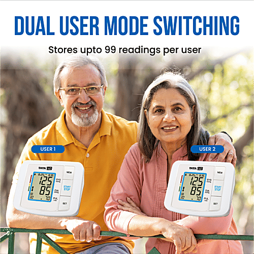 Tata 1mg Digital Blood Pressure Monitor - Fully Automatic Upper Arm Style, With USB Cable Charging, 1 pc  Large LCD, , Memory Of 90 Sets For Up To 2 Users