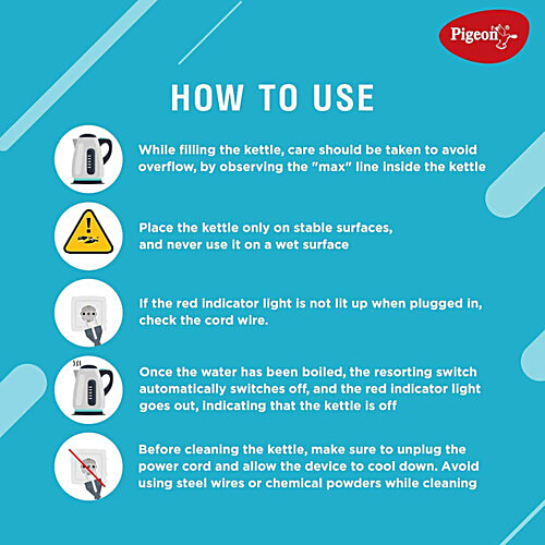 Pigeon Pigeon 1300 Watt 1.5 Litre Electric Kettle with Auto Shut Off (Silver), 1 Unit  