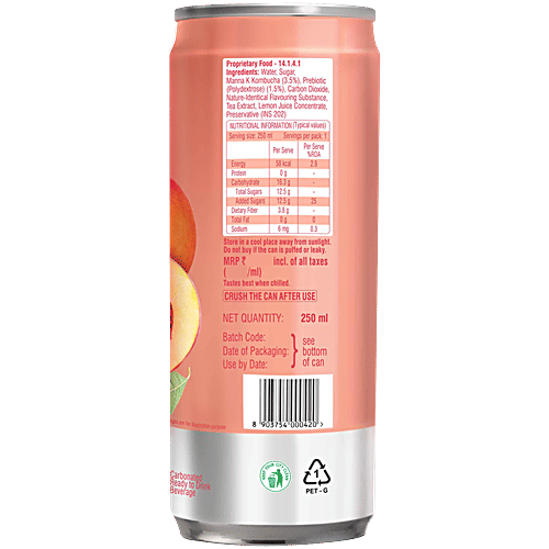 Tetley Kombucha Peach Flavoured Fermented Sparkling Drink, 250 ml  Ready To Drink, With Prebiotic Fibre & No Artificial Flavour
