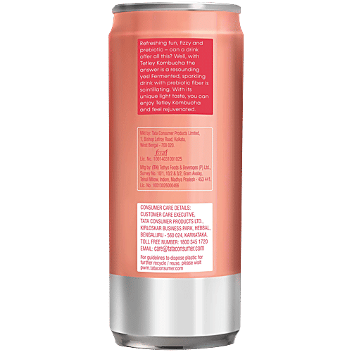 Tetley Kombucha Peach Flavoured Fermented Sparkling Drink, 250 ml  Ready To Drink, With Prebiotic Fibre & No Artificial Flavour