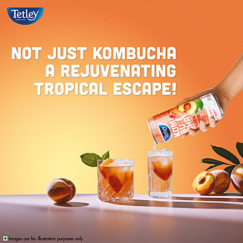 Tetley Kombucha Peach Flavoured Fermented Sparkling Drink, 250 ml  Ready To Drink, With Prebiotic Fibre & No Artificial Flavour