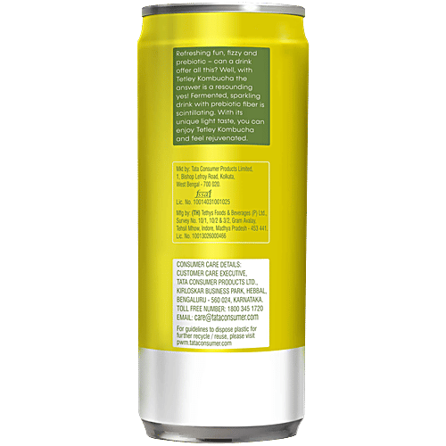 Tetley Kombucha Ginger Lemon Fermented Sparkling Drink, 250 ml Ready To Drink, With Prebiotic Fibre, No Artificial Flavour