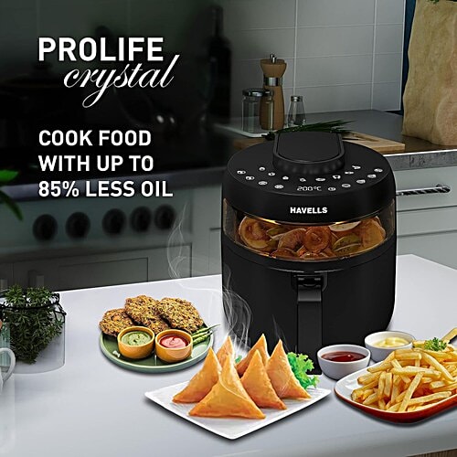 Havells HAVELLS Prolife Crystal 5L 1500 Watt Digital Air Fryer with 8 Preset Options (Black), 1 Unit  