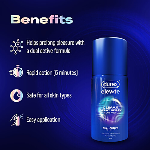 Durex Elevate Climax Delay Spray For Men - Lidocaine & Prilocaine Topical Spray, 20 g  