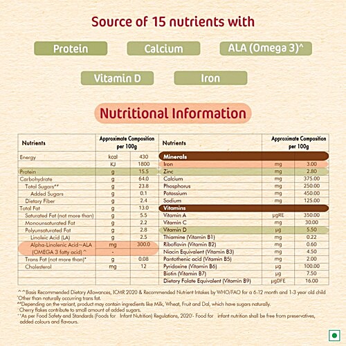 Nestle Cerelac Wheat Apple Cherry Baby Cereal With Milk For 8 to 24 Months, 350 g  No Refined Sugar, With Omega 3,Iron, Protein, Calcium,Vitamin D, Source of 15 Nutrients