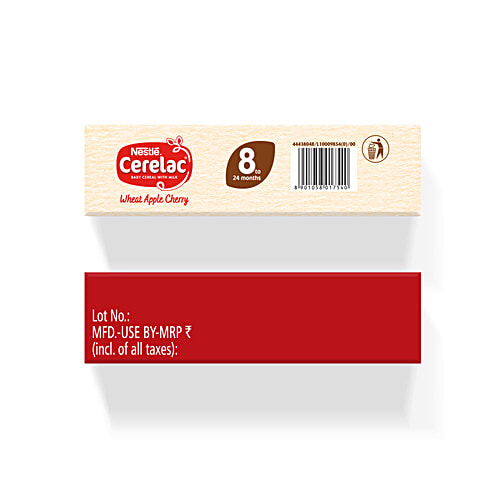 Nestle Cerelac Wheat Apple Cherry Baby Cereal With Milk For 8 to 24 Months, 350 g  No Refined Sugar, With Omega 3,Iron, Protein, Calcium,Vitamin D, Source of 15 Nutrients