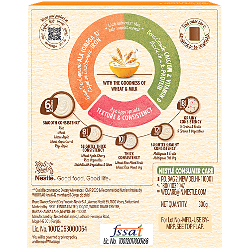 Nestle Cerelac Wheat Baby Cereal With Milk For 6 To 24 Months, 300 g  No Refined Sugar, No Preservatives, With Protein, Iron, Calcium, ALA (Omega 3) & Vitamin D