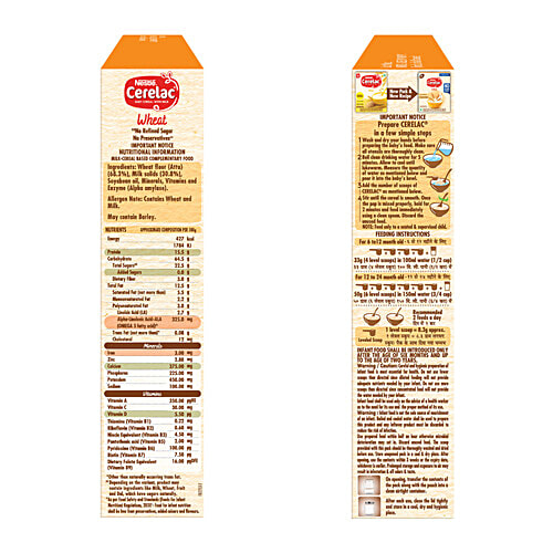 Nestle Cerelac Wheat Baby Cereal With Milk For 6 To 24 Months, 300 g  No Refined Sugar, No Preservatives, With Protein, Iron, Calcium, ALA (Omega 3) & Vitamin D