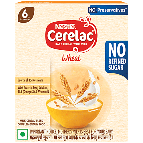 Nestle Cerelac Wheat Baby Cereal With Milk For 6 To 24 Months, 300 g  No Refined Sugar, No Preservatives, With Protein, Iron, Calcium, ALA (Omega 3) & Vitamin D